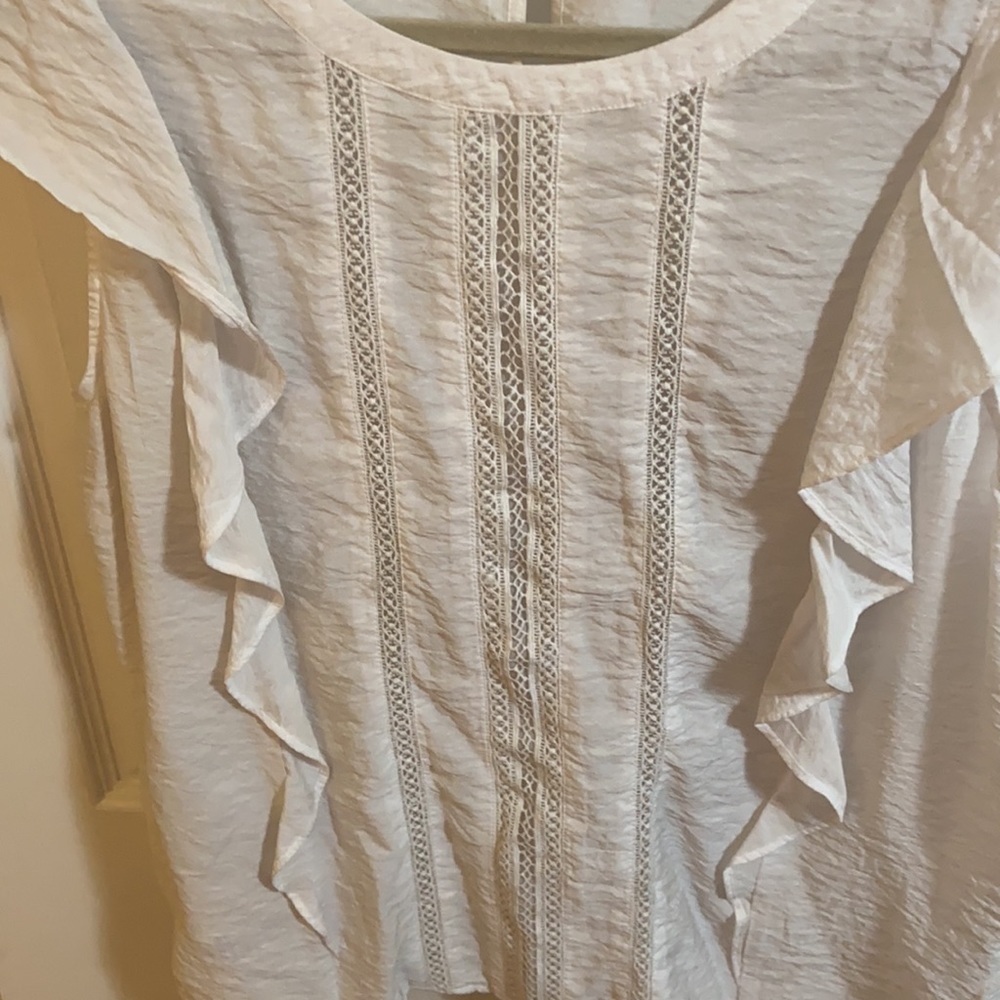 Loft White Ruffled Blouse - Picture 3 of 4